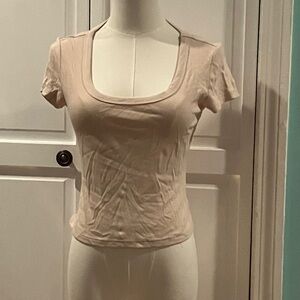 Pink Rose Light Tan Scoop Neck Tee